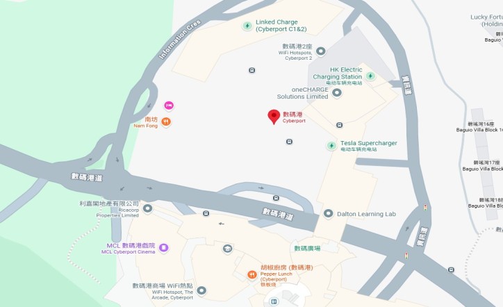 Map showing the location of Cyberport in Pok Fu Lam